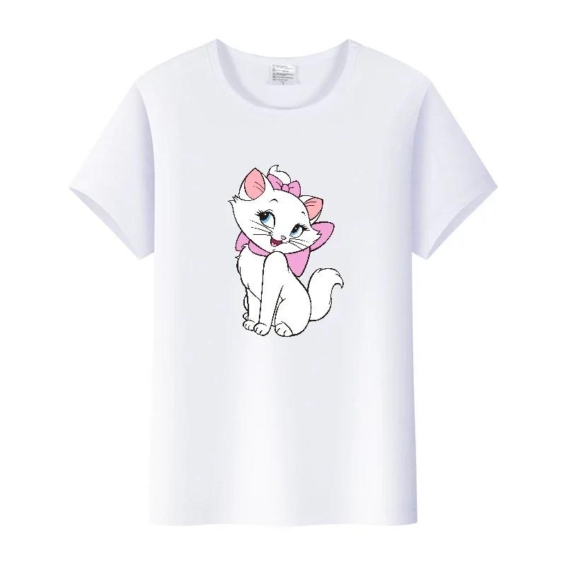 Cute Disney Marie Cat Cartoon Women Tees Summer Tops Aesthetic White Short Sleeve Girl T-Shirts Plus Size Clothing Mens Blouses