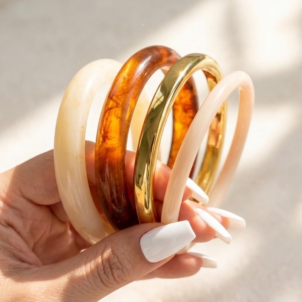 3/4 Pcs Smudged Thin Resin Bracelet Set Marble Pattern Cuff Bracelet Set New Round Bangles Gifts