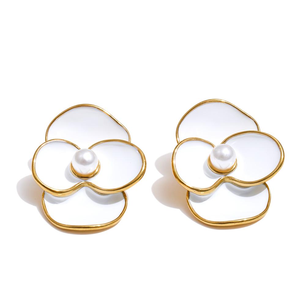 

Eetit Белые Эмалевые Жемчужные Серьги-гвоздики в виде Цветка для Женщин Золотая Нержавеющая Сталь Повседневная Модная Бижутерия Рекомендуемый Подарок золотой