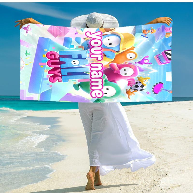 Personalized customized proof beach towel with Game Fall Guys pattern - soft, absorbent,quick-drying,perfect