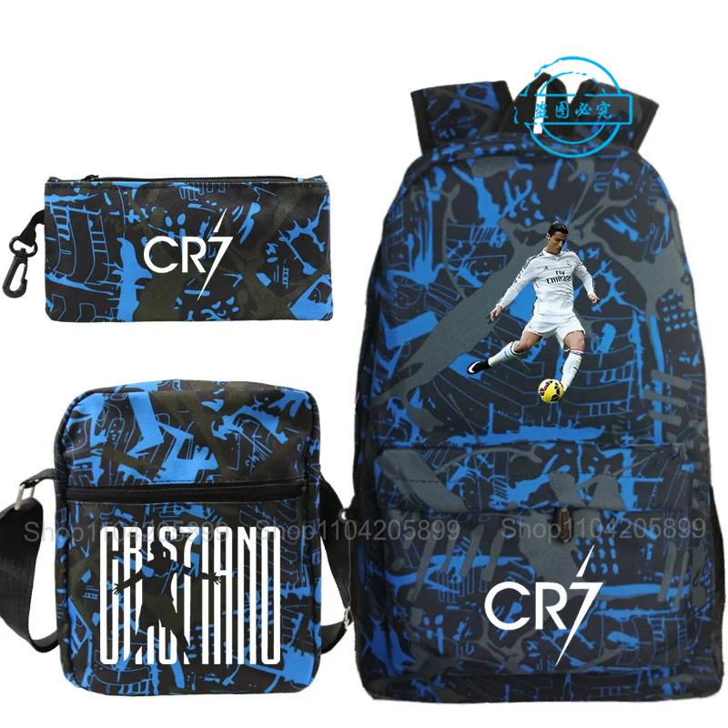 3pcs CR7 Backpacks Ronaldo Print Boys Girls School Bags Student Teenager Mochila Laptop Travel Rucksack Gift