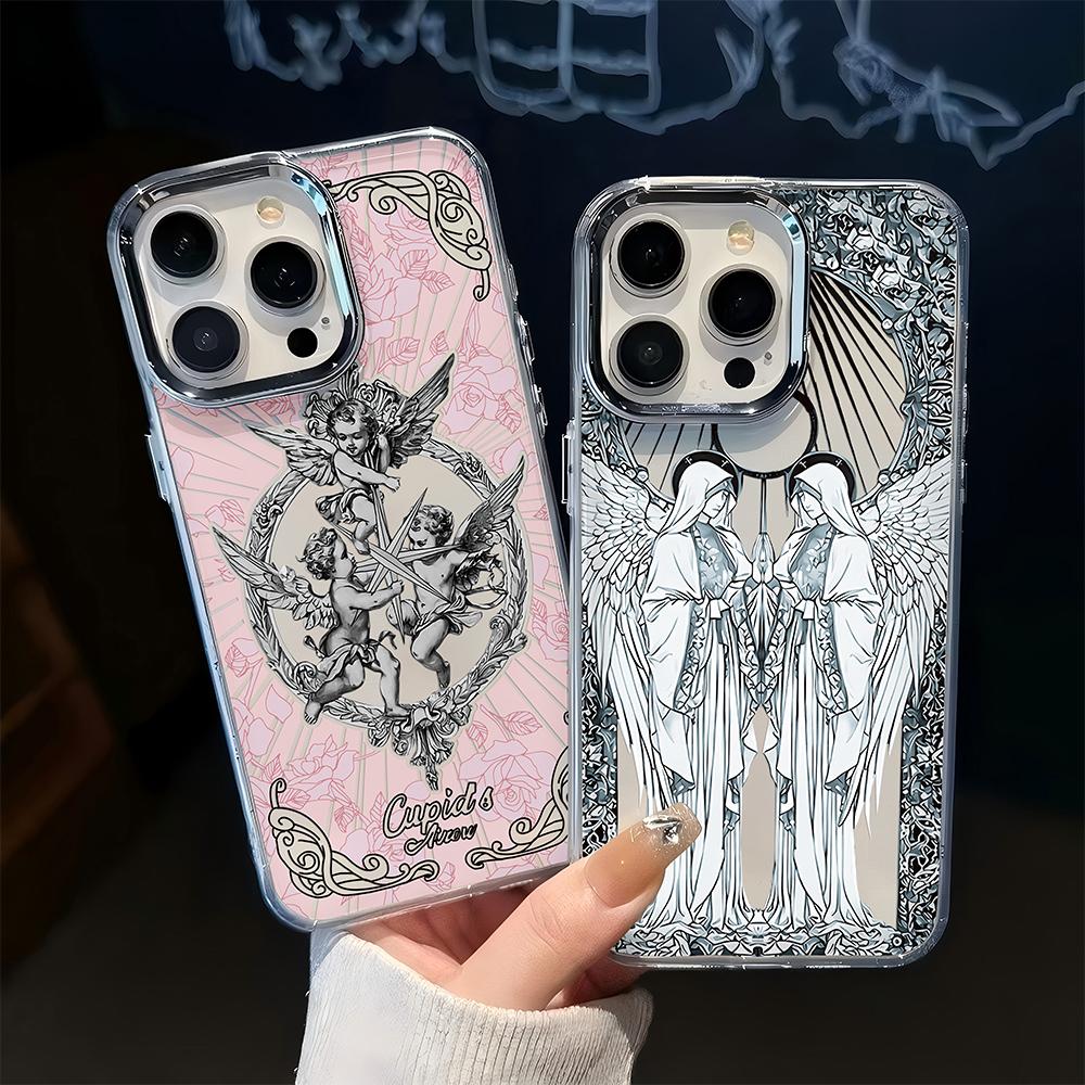 Luxury Ages Retro Cupid Angel Phone Case For iPhone 17 16e 16 15 14 13 12 11mini Pro Max X XR XSMAX 8 Air Plus Transparent Cover