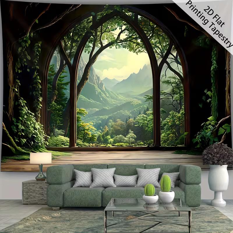 2D Enchanted Forest View Backdrop Arched Window Party Decoration Background