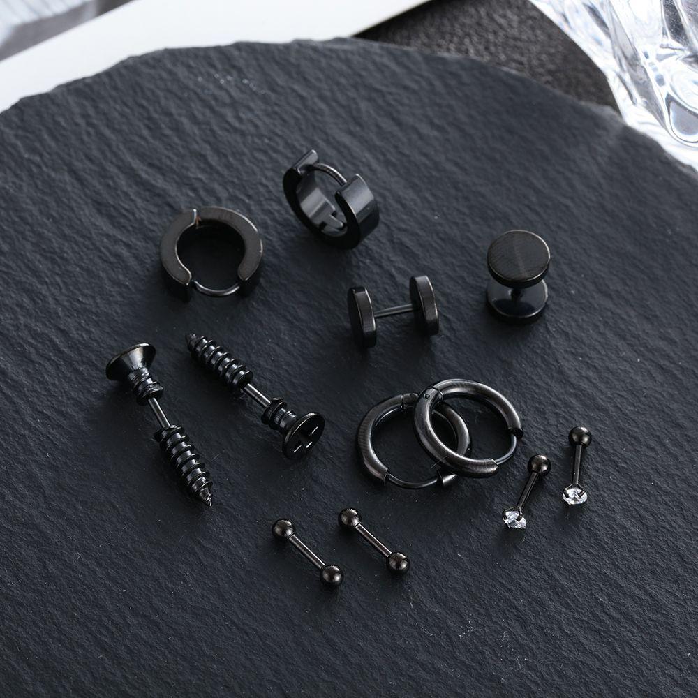 Piercing Jewelry Stainless Steel Earrings Set Black Dumbbell Stud Hoop Earrings Tragus Earrings