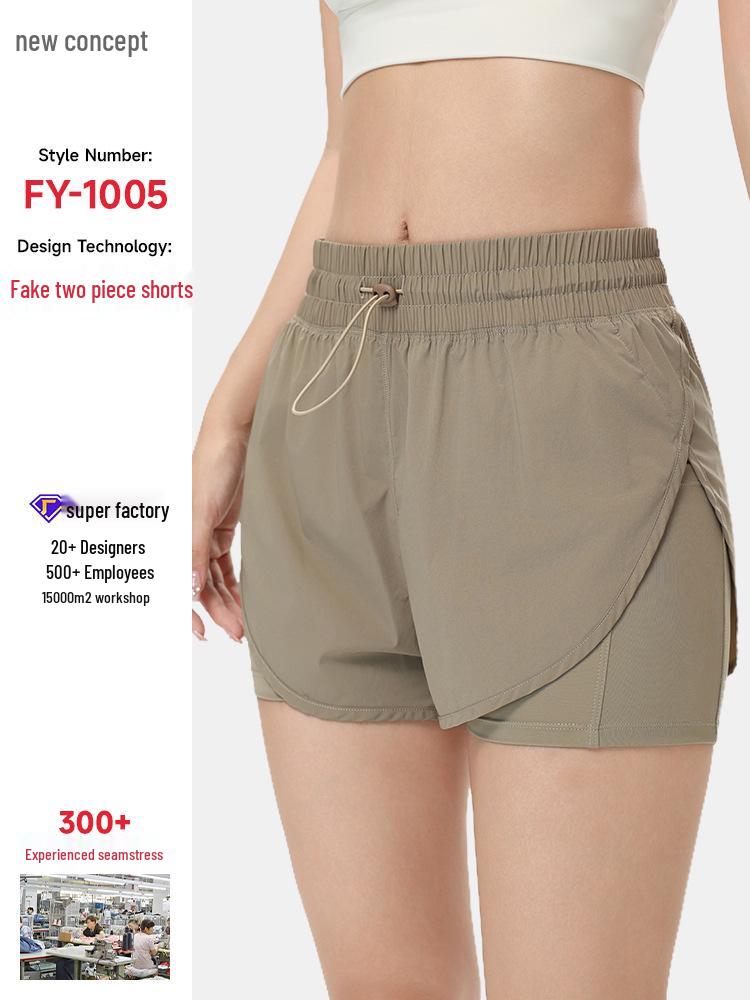Women's 2026 High-Waisted Quick-Dry Fake Two-Piece Sports Shorts - Breathable Running & Yoga Fitness Shorts for Summer