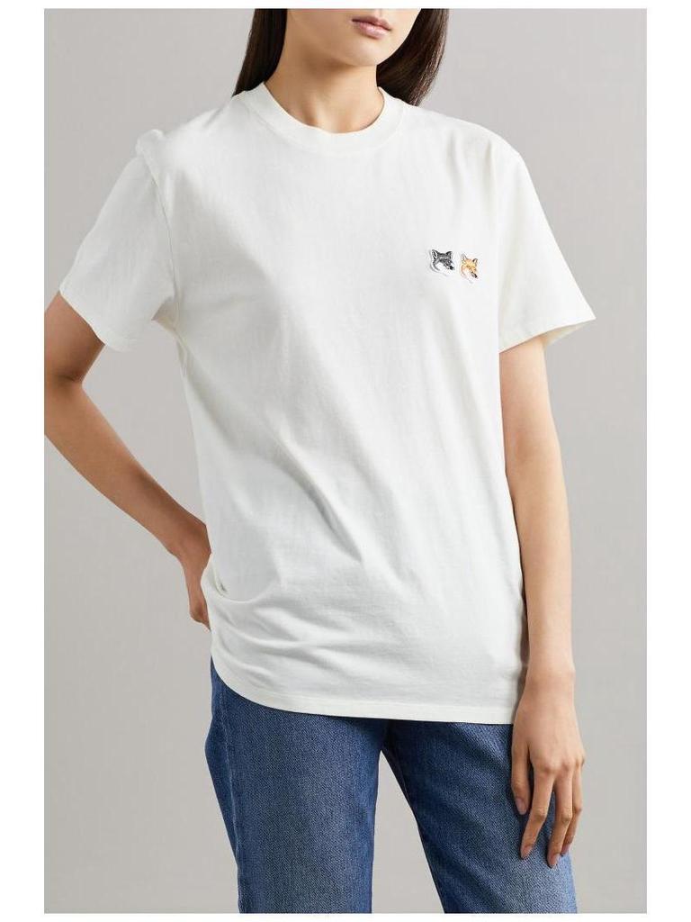 Summer Double-Headed Fox Embroidery Heavyweight Cotton Couple T-Shirt