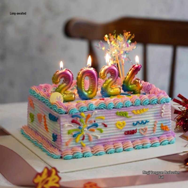 Large Rainbow Laser Number Balloons and Candles for Birthday Cakes and Party Decorations