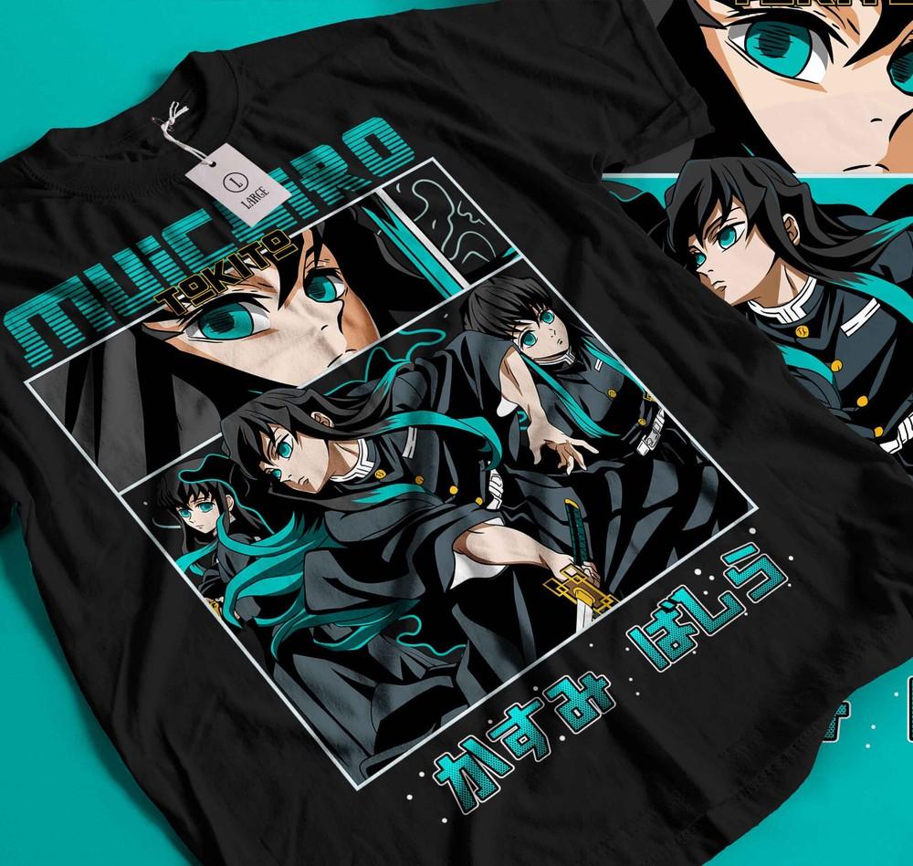 

Muichiro Tokito T-shirt Kimetsu no Yaiba Demon Slayer Anime Black Shirt Gift 342 4XL