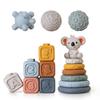 Soft Rubber Baby Hand-Grip Ball, Building Blocks & Stacking Rings Toy Set
