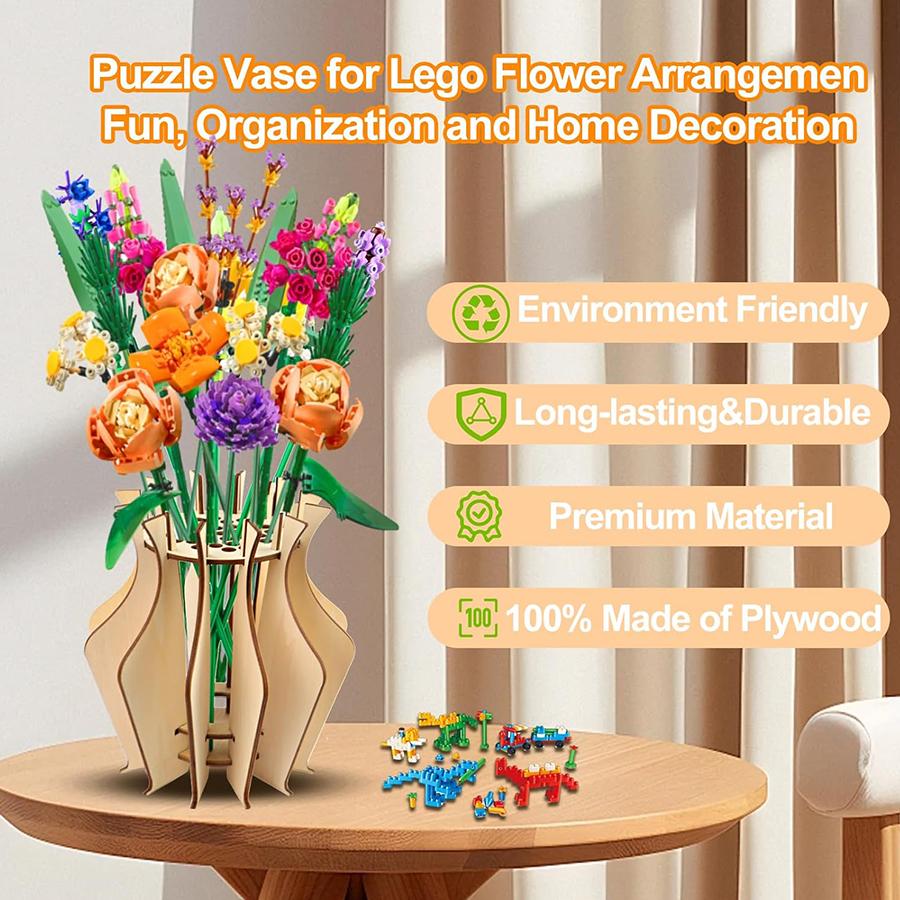 Creative DIY Wooden Puzzle Vase For Flower Bouquet Building Set Wooden Building Block Toys Home Decor