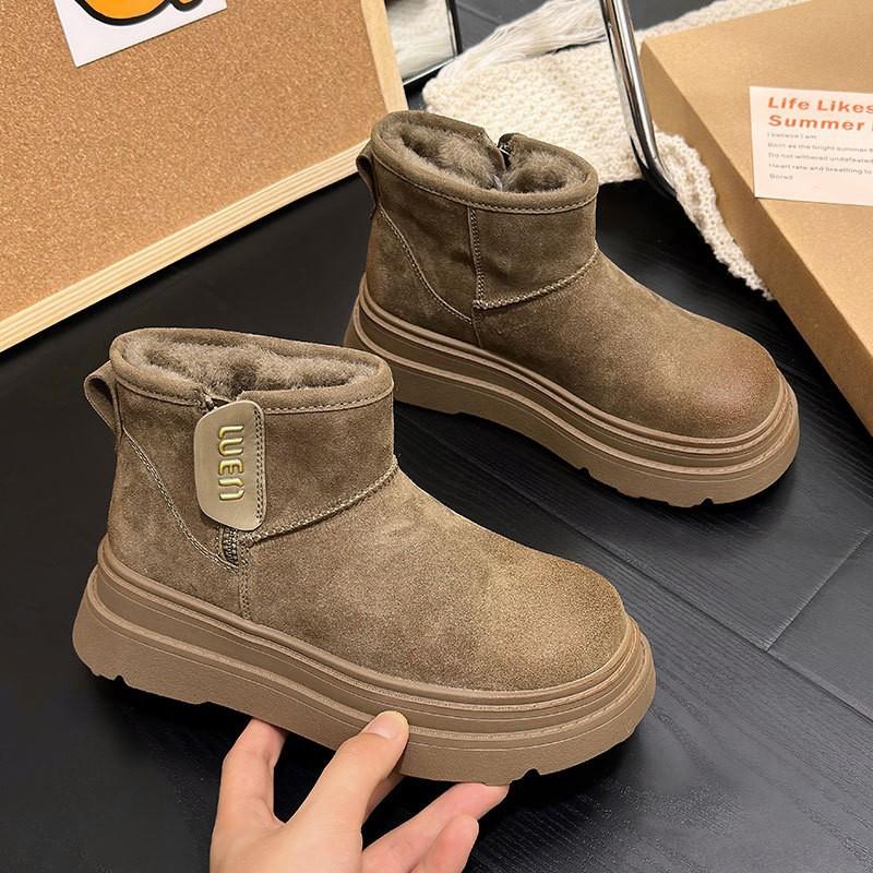 Snow Boots Zipper Winter New Polished Color Velvet Thickened Thick-soled Waterproof Non-slip Thermal Cotton Boots