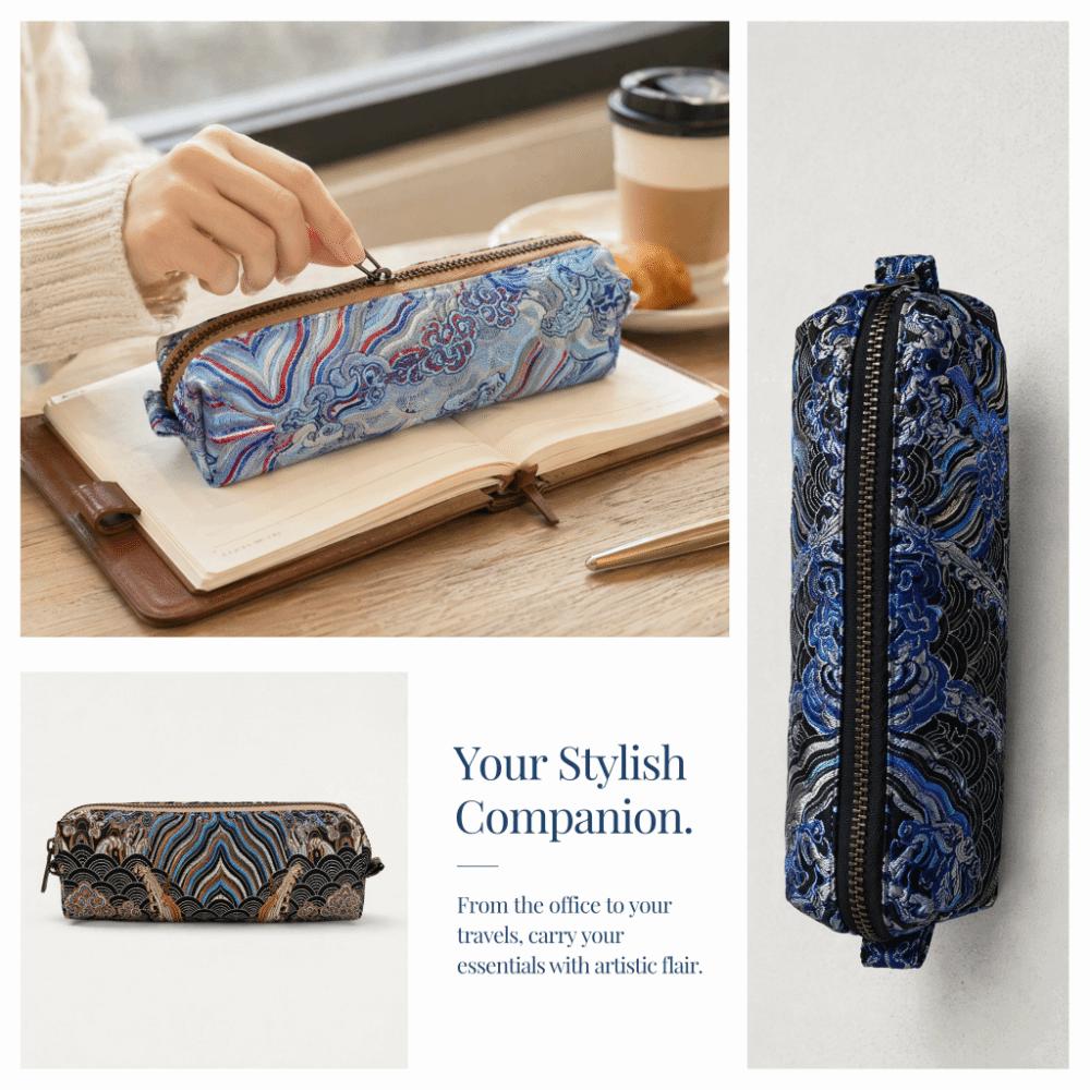 Soft Touch Pencil Case Chinese Style Stationery Case Retro Makeup Brush Bag Students