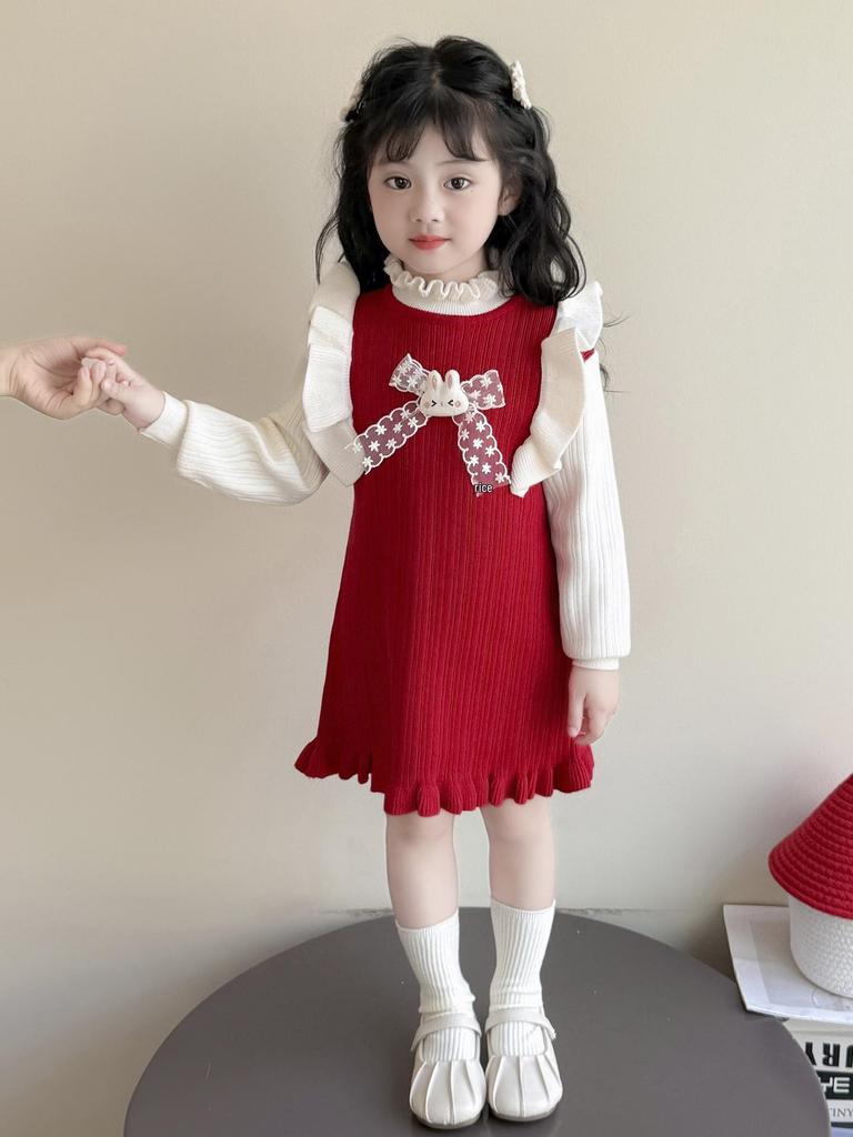 2025 Módní pletené svetrové šaty pro malé holčičky: Jarní a podzimní princeznovský outfit