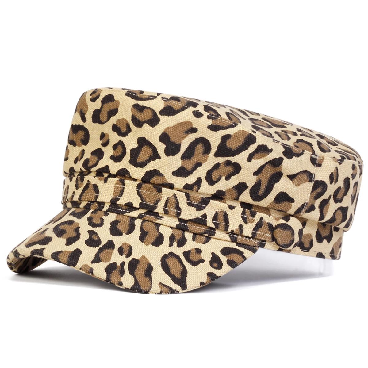 Unisex Luipaardprint Persoonlijkheid Militaire Hoeden Platte Top Baseballpetten Voor Vrouwen Buiten Sporten Cadet Zonbescherming Hoed