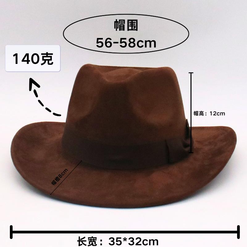 New British wide-brimmed top hat, autumn and winter jazz hat for men and women, big-brimmed suede hat, woolen gentleman's big felt hat.