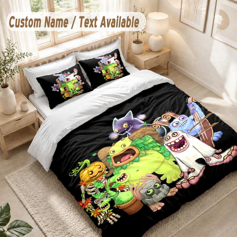 My Singing Monsters Bedding Set, 1 Duvet Cover & 2 Pillowcases Soft Comfortable Bedroom Home Textile Decor