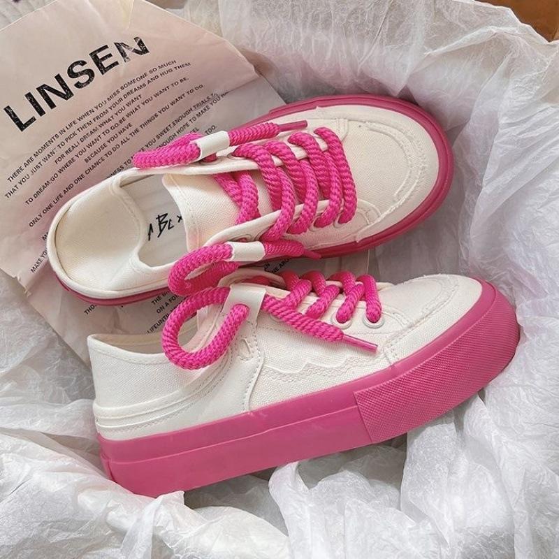 Корейские кеды 22 весна-лето толстые шнурки контрастный цвет нишевый дизайн 35 розы красного