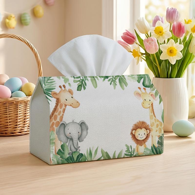 1pc Tissue Box, Cute Whimsical Multifunctional Fabric Tissue Holder, - Safari Animal Birthday Patterns, a Practical Storage Solution for Tissues on Da