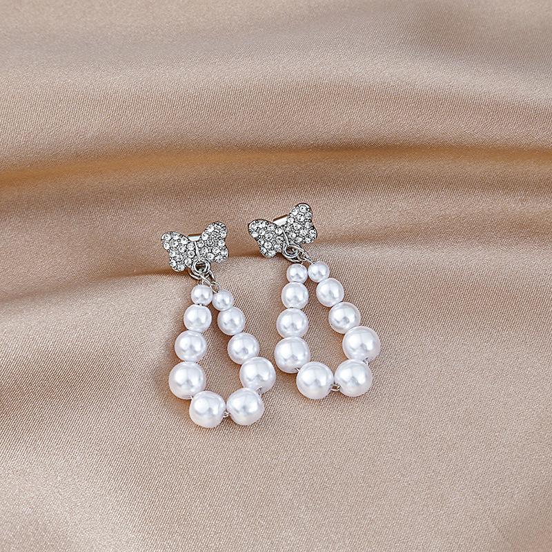 Temperament Pearl Two Earrings, Camellia Rose Bow Front And Rear Large Pearl Stud Earrings