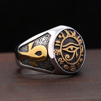 Fashion Vintage Egyptian Eye of Horus Ring for Men Women Punk Stainless Steel Cross Amulet Rings Jewelry Gifts Dropshipping