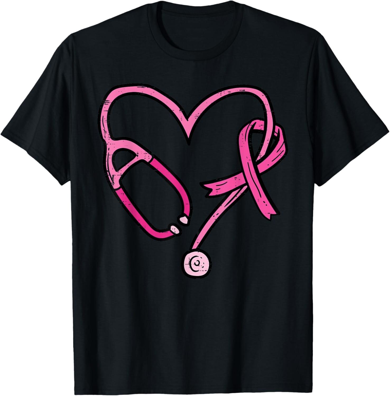 Pink Stethoscope Nurse Medical Breast Cancer Awareness Women T-Shirt S разноцветный