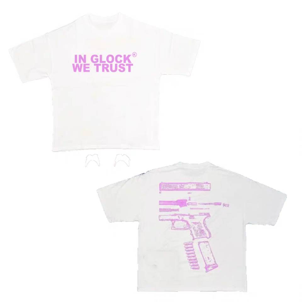 Kixkz Fashion Brand Women's T-shirts IN GLOCK WE TRUST Letter Printed Short-sleeve Oversized Cotton T-shirt for Women Tops Tees
