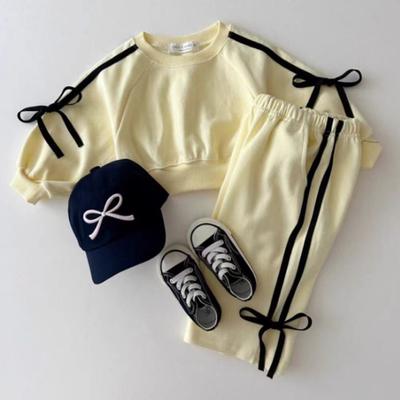 Frühling Kinder Langarm Sportset Baby Mädchen Niedlicher Schleifen Pullover Hose Kleinkind Vielseitige Freizeit Outfits