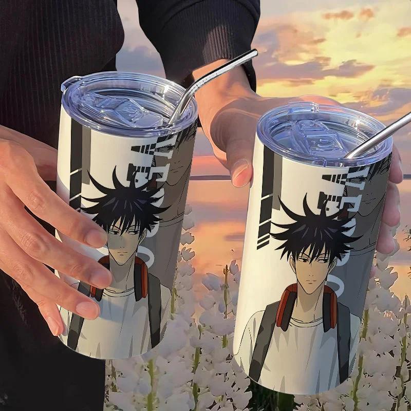 Jujutsu Kaisen Yuji Hrneček 500 ml Satoru Gojo Nerezová Ocel Cestovní Termohrnek Izolované Brčko Hrneček na Kávu Dárek Pro Děti
