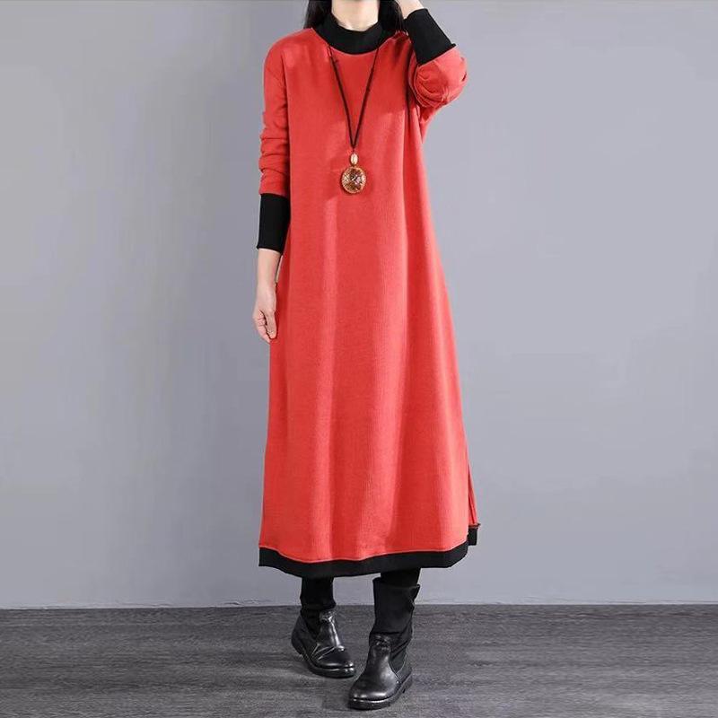 Dress Winter Long Plus Velvet Thick Knitted Sweater Skirt Over The Knee Retro Loose Large Size Bottoming Warm Long Skirt
