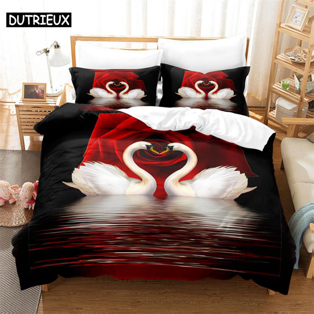 3D potisk červené růže - 3dílná sada povlaku na přikrývku, k dispozici ve velikostech King, Queen, Full, Single & Double