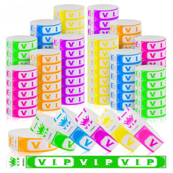 100 Pcs VIP Disposable Wristbands Waterproof Fluorescent Color Bracelets Self-Adhesive ID Wrist Bands for Events Festivals Bars Concerts