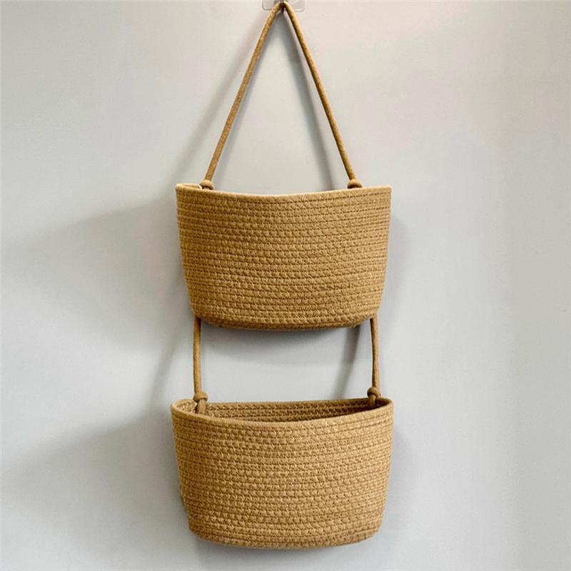Household Wall-Mounted Woven Storage Basket, Three-Layer Hanging Design, Wall-Mounted Basket For Home Use, Environmentally