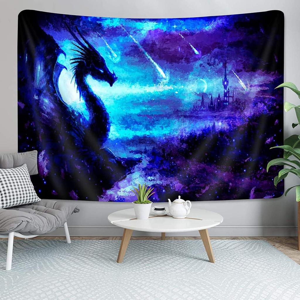 Dragon Tapestry Wall Hanging - Medieval Fantasy Fire Dragon Wall Art, Trippy Gothic Design For Living Room, Bedroom, Dorm Decor