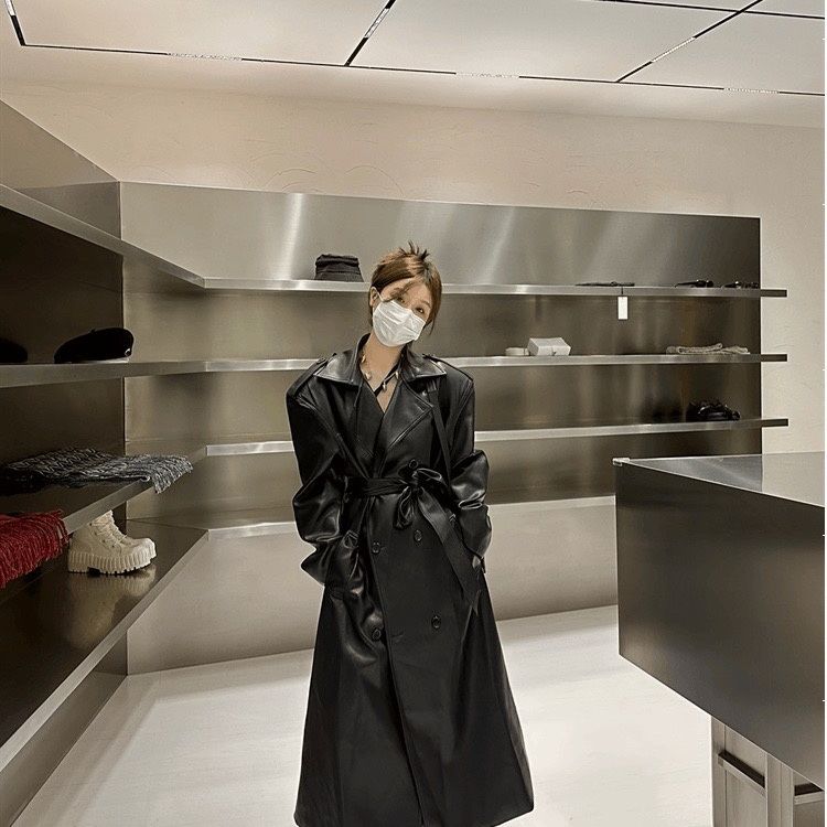 

Длинная куртка из искусственной кожи средней длины в стиле ретро, ​​женская свободная ветровка M чёрный