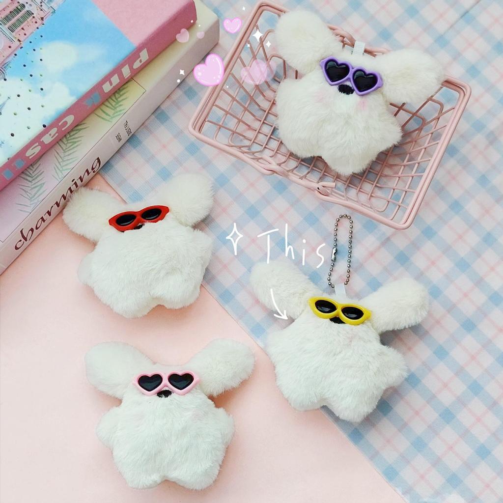 Cartoon Squeaky Rabbit Plush Ornament with Sunglasses - Girl's Bag Pendant