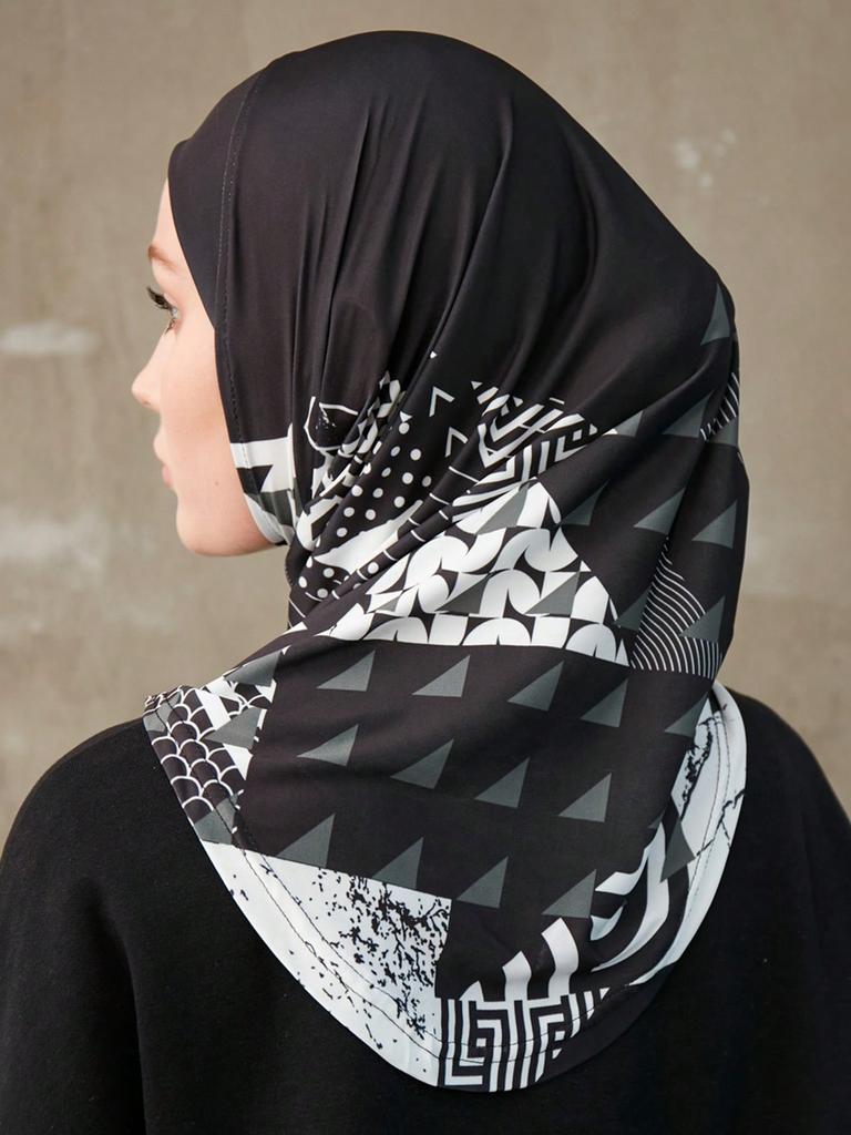 Sporty Muslim Inner Hijab Women Geometric Printing Pattern Instant Turban For Ladies Head Wrap Headband Header Model