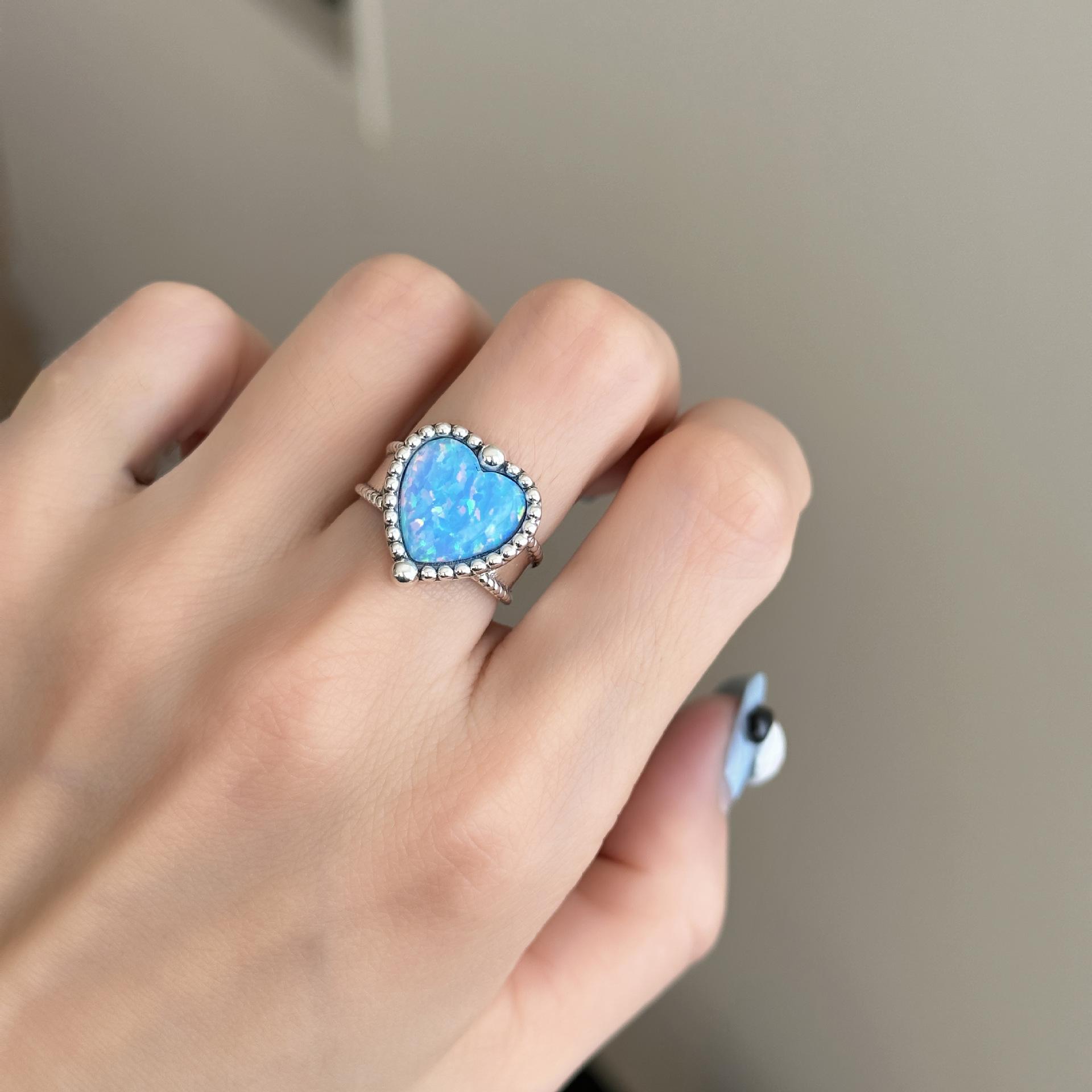Ventfille Kupfer Blaustein Liebesherz Ring Für Damen Mode Frisch Süßer Trend Exquisiter Schmuck Geschenk Dropshipping beige