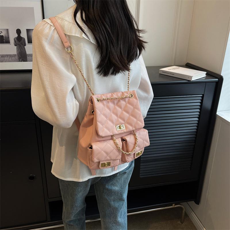 Einfacher Ketten-Rhombus Freizeitrucksack Damen neue Mode Reiserucksack Sommer Studenten kleiner Rucksack