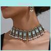 European Style Alloy Gemstone Necklace And Earrings Set With Artificial Pearl Dangles For Women