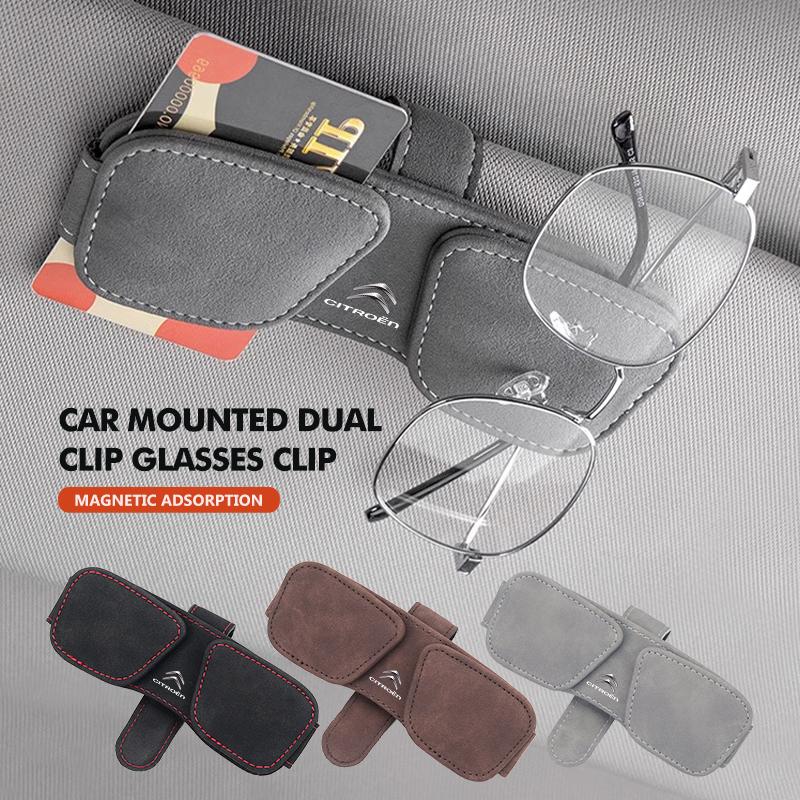 Suede Car Sun Visor Magnetic Holder Glasses Ticket Double Clip For Citroen C5 C1 C2 C6 C4L DS3 DS4 DS5 C-Elysee Grand Berlingo aje256