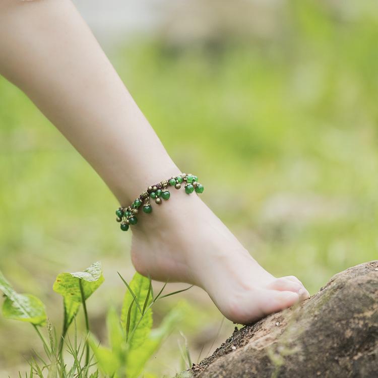 Original Woven Agate Anklet Women's Retro Bohemian Fruit Bell Fringed Pendant Anklet