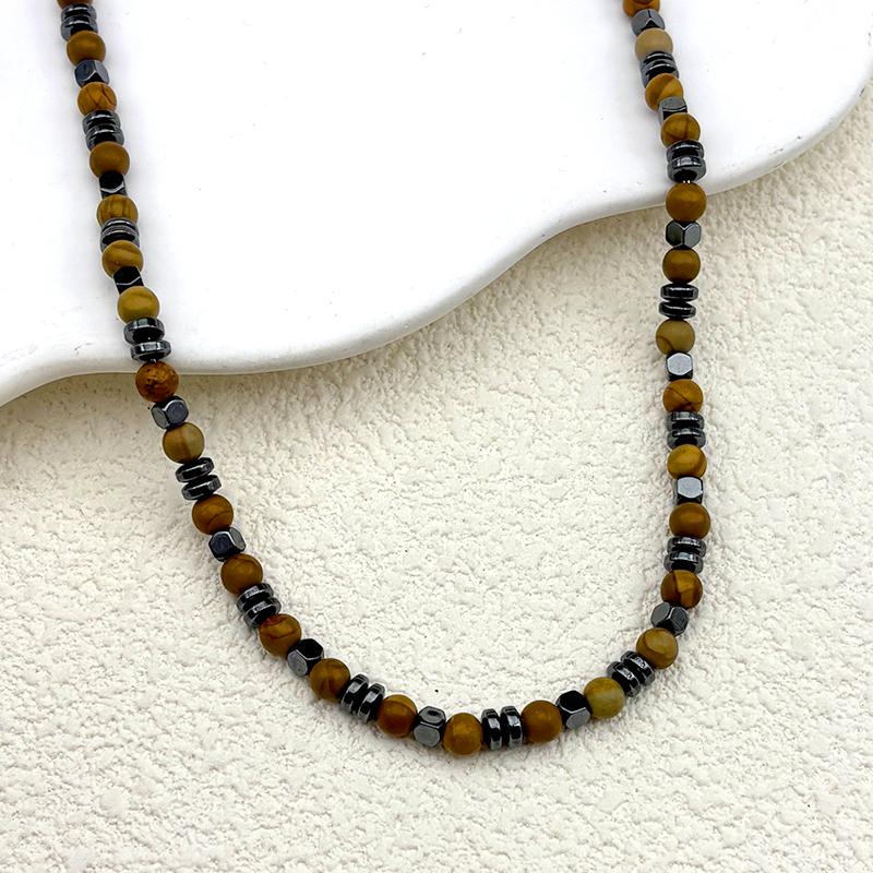 Natural Tiger Eye Stone Hematite Beads Chain Necklace for Women Men Silver Color Lapis Lazuli Reiki Healing Amulet Jewelry Gift