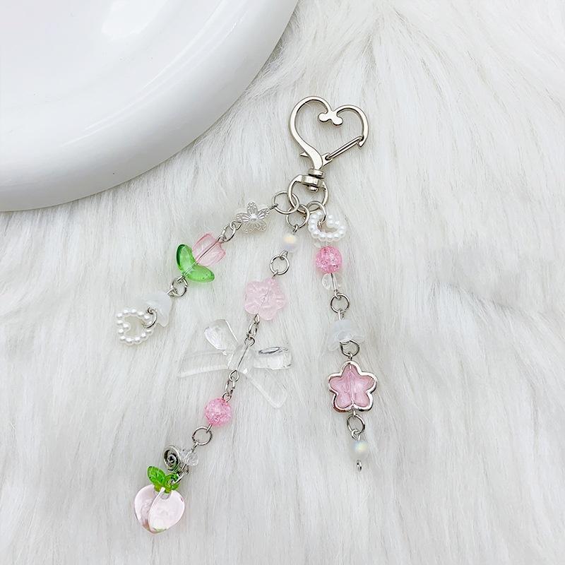 Y2k Fashion Flower Star Love Bow Strawberry Pendant Acrylic Keychain Student Women's Bag Backpack Pants Chain