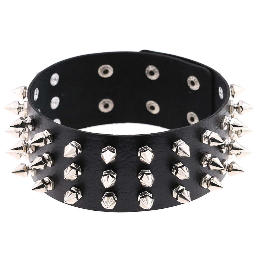 New O-Round Punk Rock Gothic Chokers Women Men PU Leather Silver Color Spike Rivet Stud Collar Necklace Statement Party Jewelry