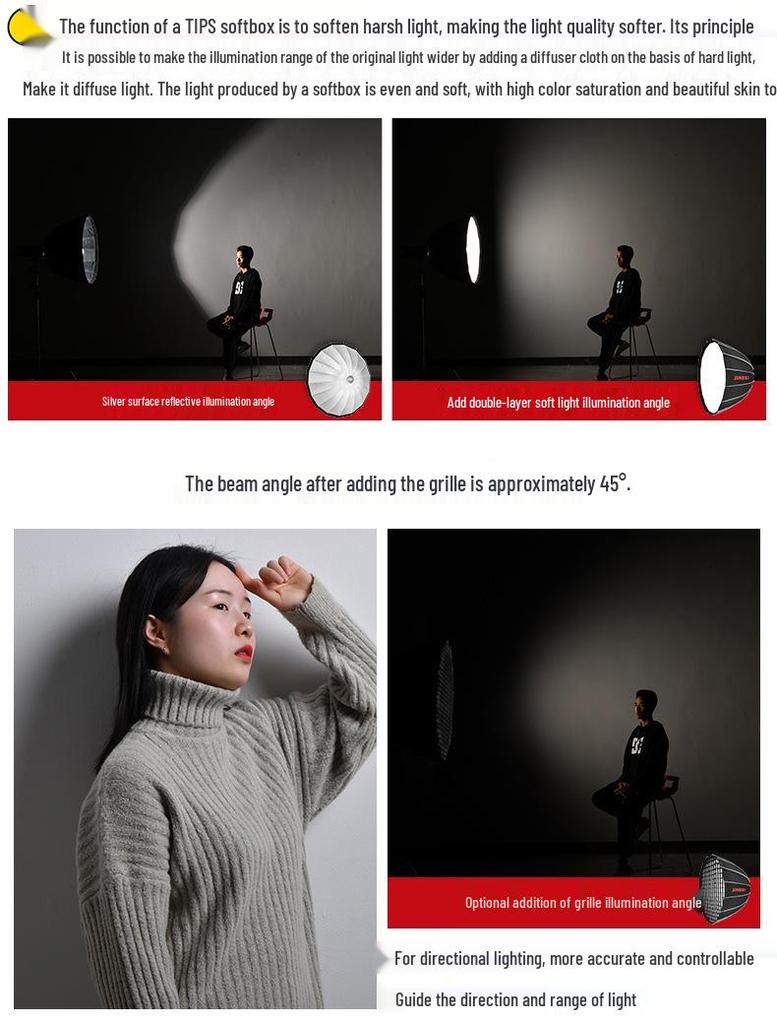 8-Sided Quick-Release 90/120cm Deep Parabolic Softbox for Photography and Video Lighting
