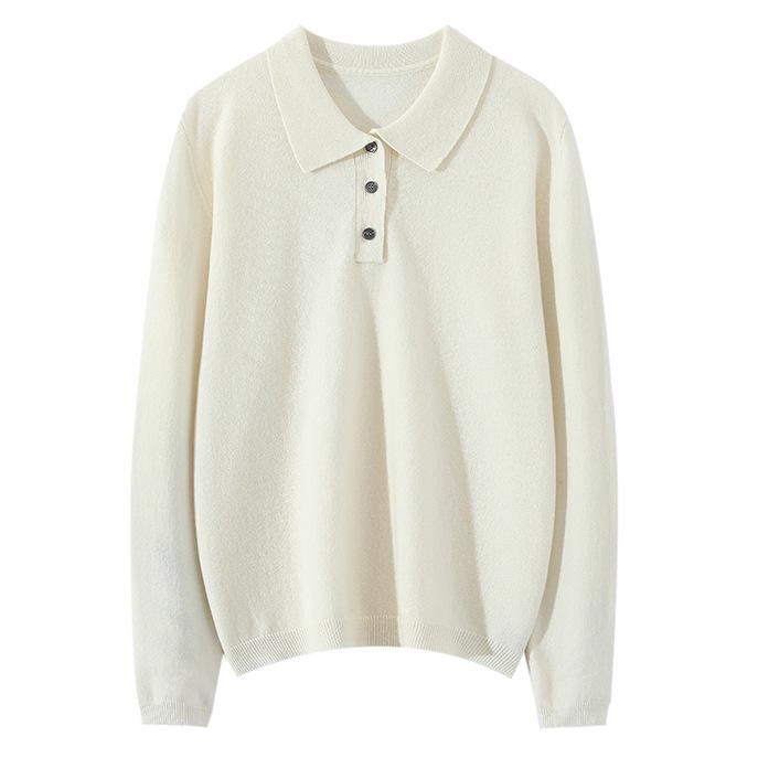Women's 100% Pure Cashmere Slimming Polo Collar Sweater - Autumn/Winter Casual Long Sleeve Knitwear.