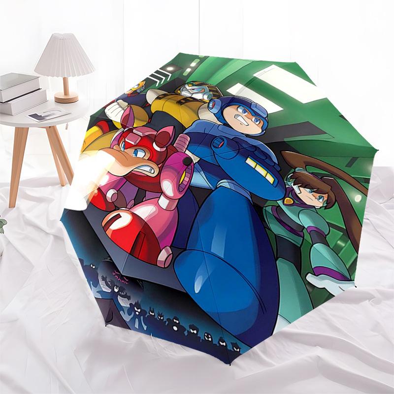 1pc Mega Man Automatic Opening Folding Umbrella with 8-Bone Iron Frame, Portable Design for Outdoor Use, Perfect Gift for Fans and Travelers.Y037