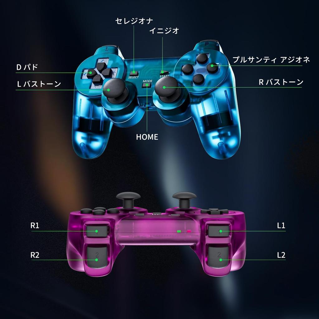 Retro klasický bezdrátový ovladač pro PS2/DS2/PC (Červená + Modrá)