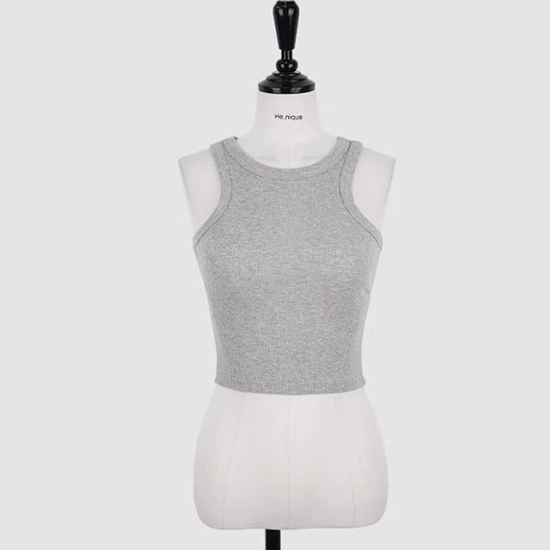 Women s Korean Cut-out Shoulder Slim-fit Cropped Vest - Spring Collection One Size серый
