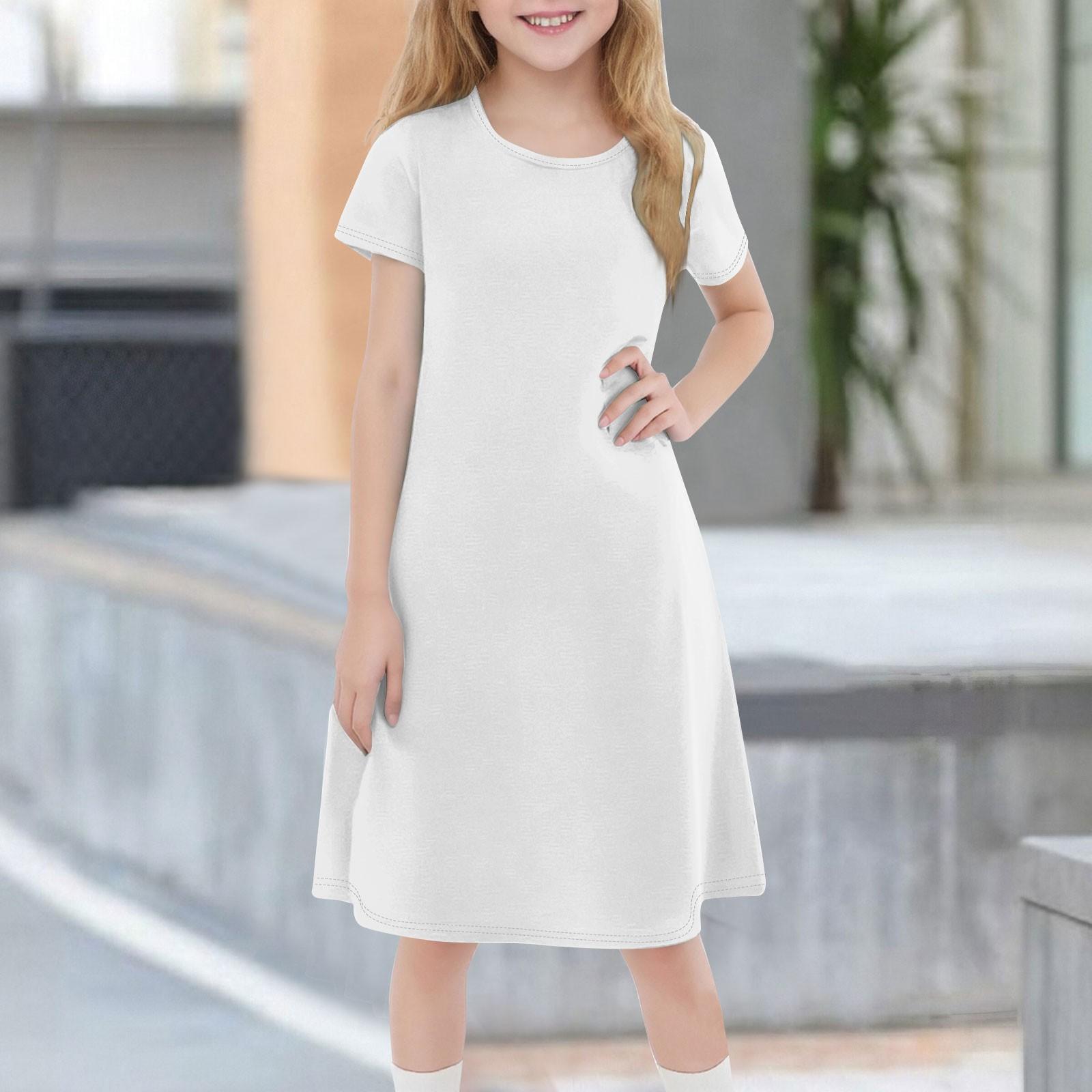 

Детское летнее повседневное модное платье с короткими рукавами и круглым вырезом 160 белый